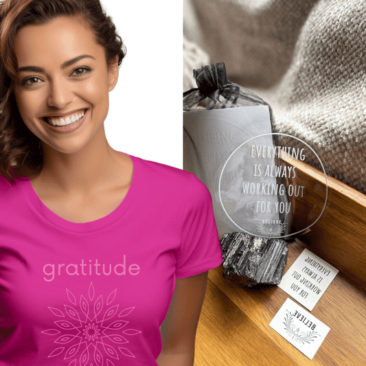 Gratitude in a Bundle—Blush Tee + Affirmation Cling Set